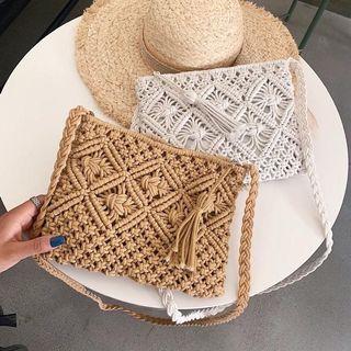Fashion Hand-woven Cotton Rope Tassel Bag with One Shoulder Straw Bag Casual Female Bag Beach