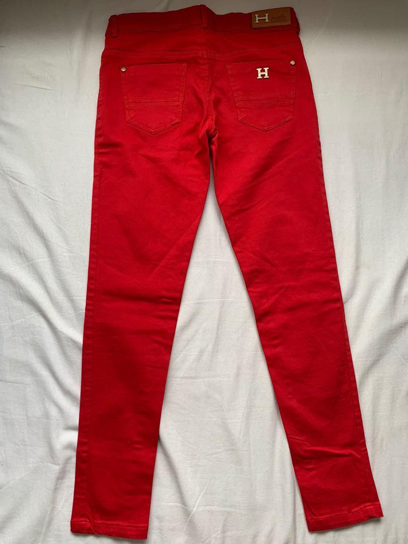 fire red jeans pants bottoms, Fesyen 