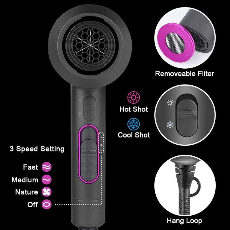 Flintronic Hair Dryer, Hair Dryer 2000W Powerful Ionic Dryer 2 Speed 3 Heat  Settings Fast Dry Lightweight Dryer with Diffuser & Concentrator for Multi  Women Man Hairstyles (3 Nozzles&3 Comb Included), Beauty