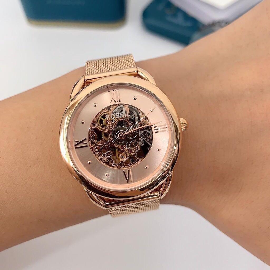 Fossil ME3165 Tailor Mechanical Automatic Rose Gold Tone Mesh Women Watch