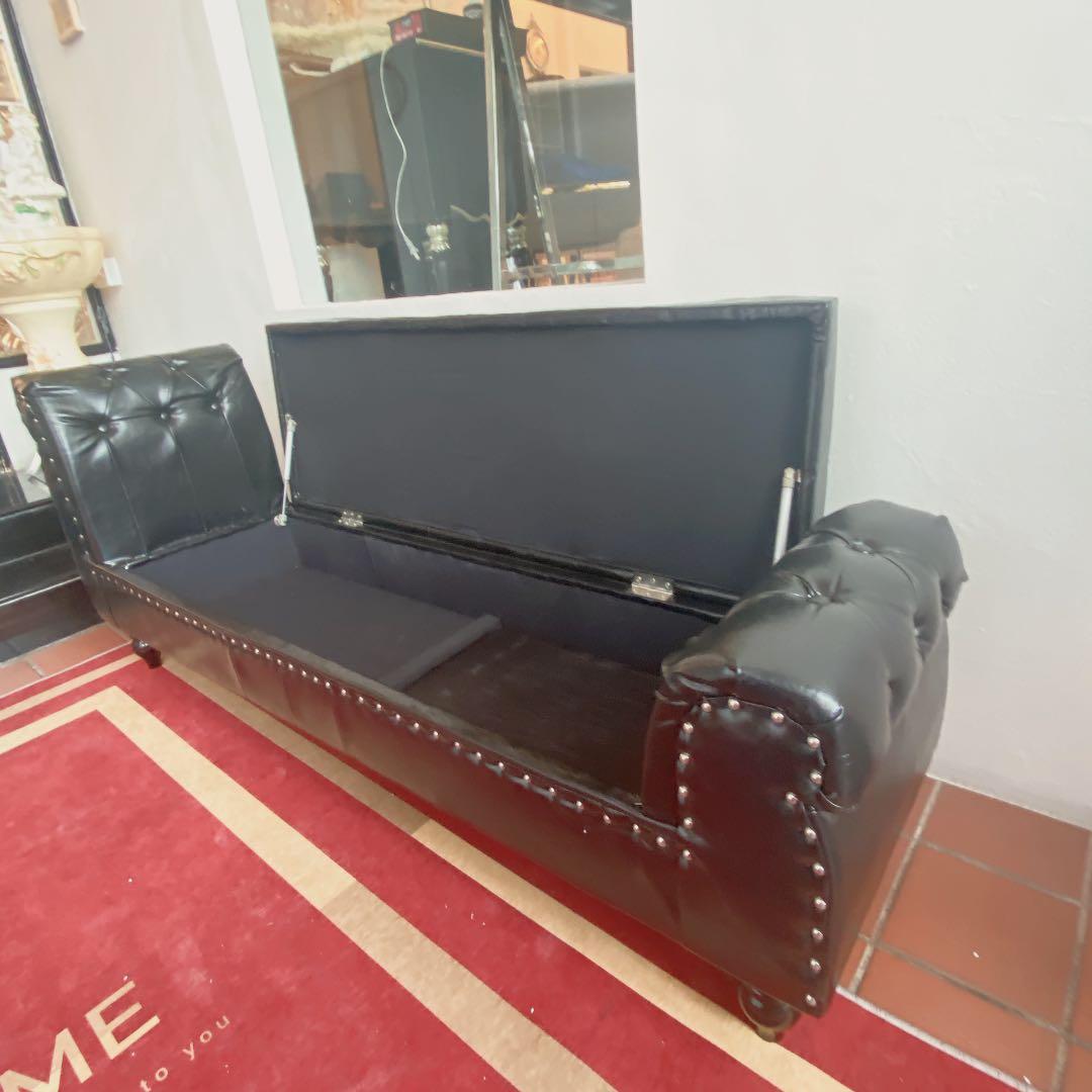 [HUGO THE BOSS!] NEW HYDRAULIC CHESTERFIELD STORAGE Black Silver Chaise Lounge Sofa Bench