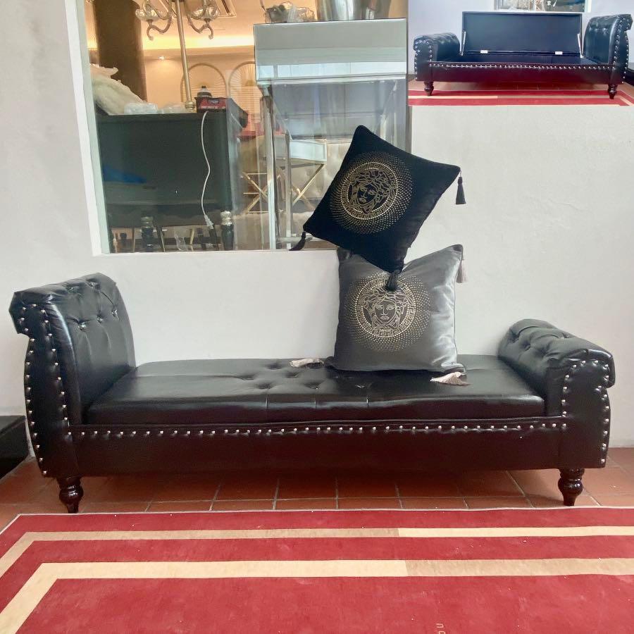 [HUGO THE BOSS!] NEW HYDRAULIC CHESTERFIELD STORAGE Black Silver Chaise Lounge Sofa Bench