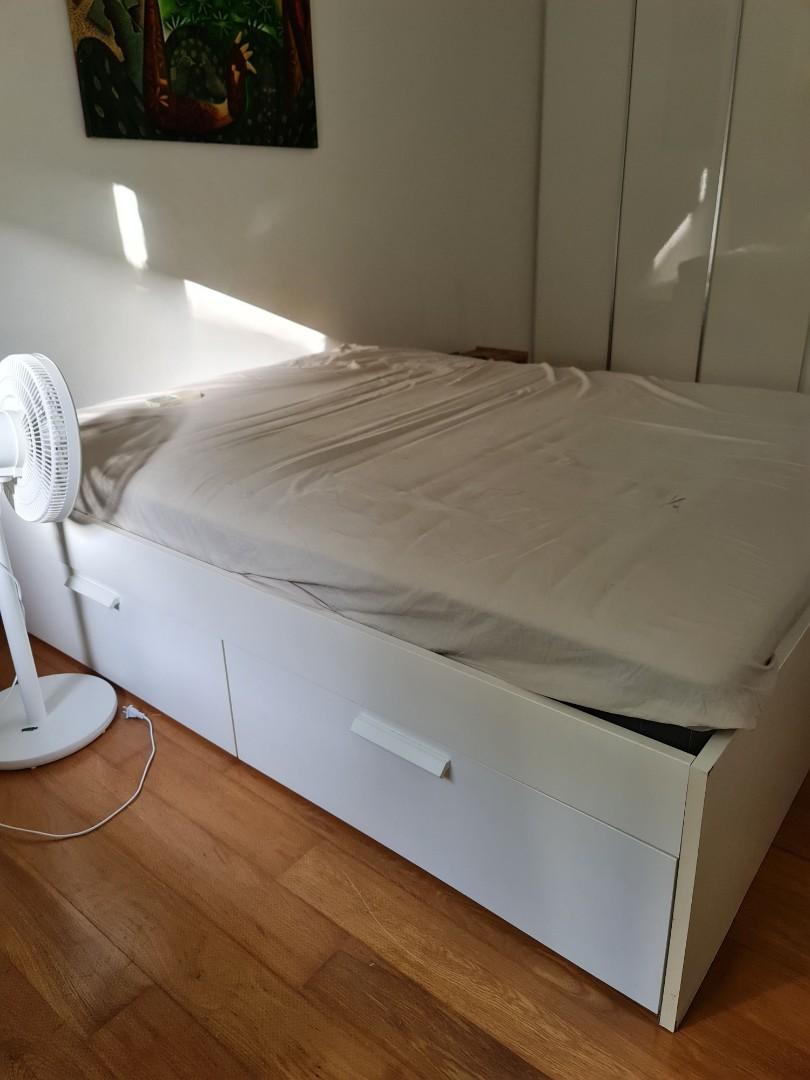 Ikea Queen Brimnes bed for sale Storage bed and mattress, Furniture