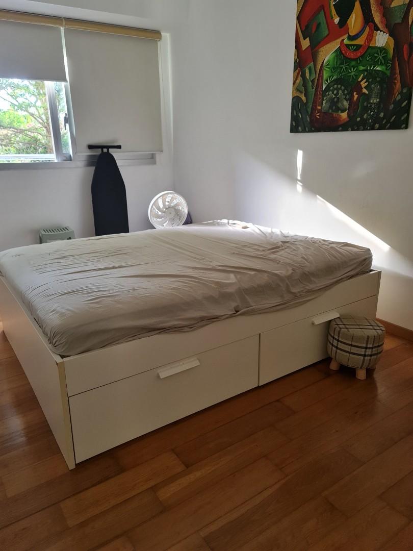 Ikea Queen Brimnes bed for sale Storage bed and mattress, Furniture