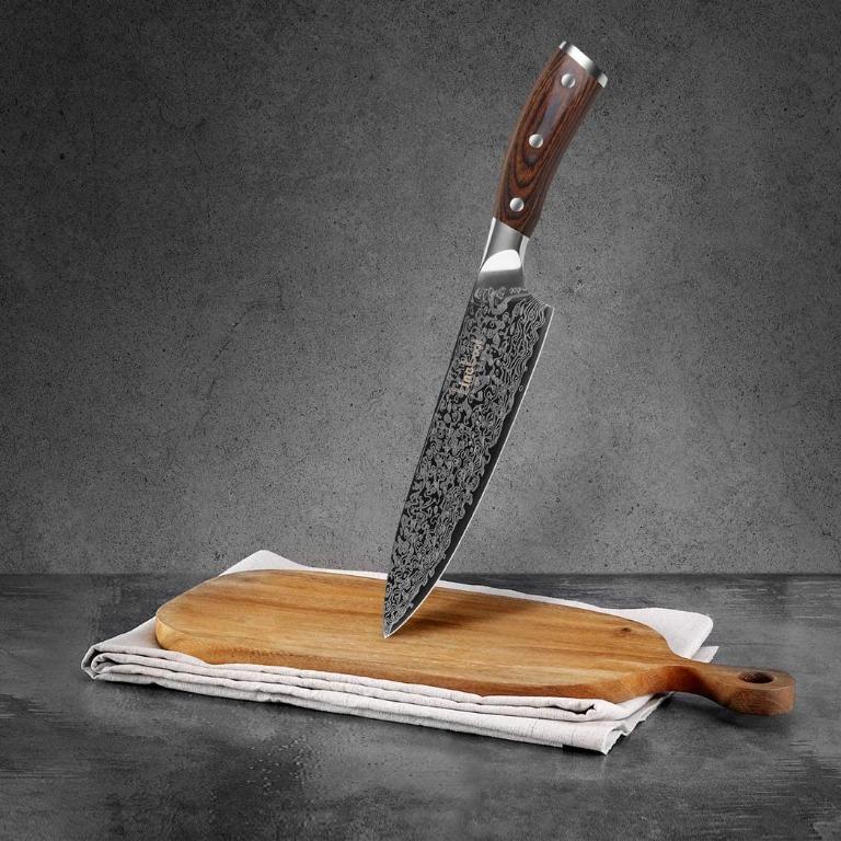 Mitsumoto Sakari 8 inch Japanese Kiritsuke Chef Knife, Hand Forged 67 Layers 440C Damascus Steel Kitchen Knives, Professional Meat Sushi Chef's