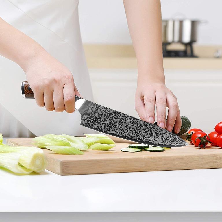 MITSUMOTO SAKARI Damascus Chef Knife, 8 inch Professional 440C Japanese  Knives 