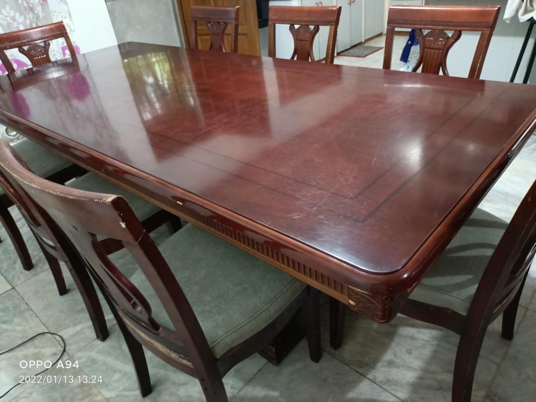 Mahogany wood 8 to 10seat capacity dining table with 8 chairs. RUSH