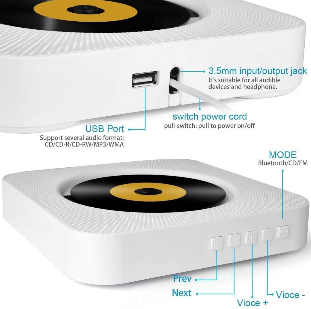 Portable CD Player, Tenswall Wall Mountable Bluetooth Builtin HiFi