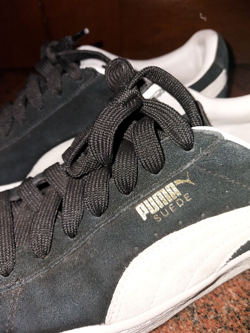 Puma suede black with white laces best sale
