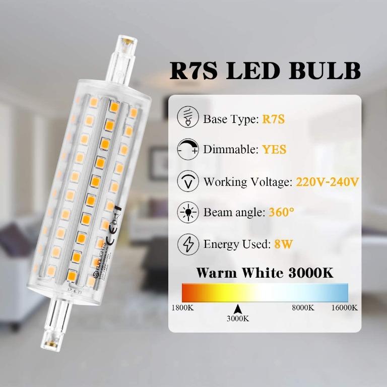 R7s LED Bulb 118mm Dimmable - YUNLIGHTS R7s LED Bulb, 220-240V 8W (80W  Halogen Bulbs Replacement)