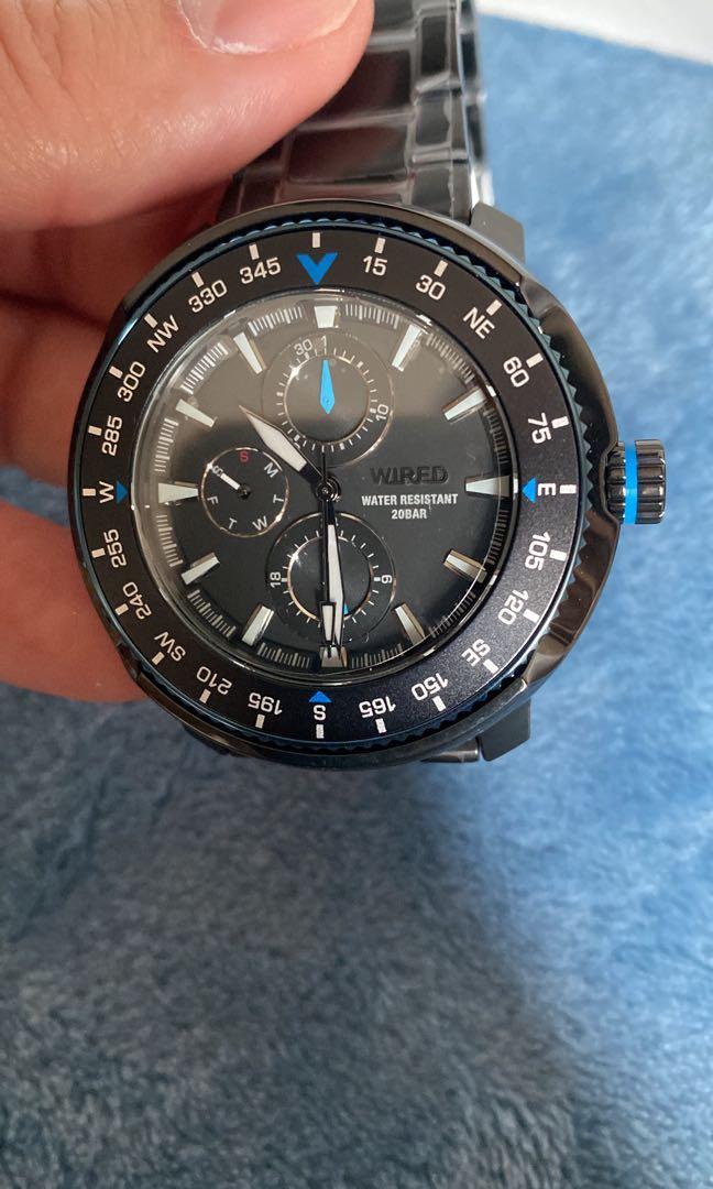 Seiko WIRED SOLIDITY 復古軍用200米日曆錶AY8036X1-鍍黑/44mm, 男裝