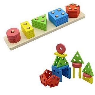 Shape colour Recognisation Geometric Sorting Block Board Stack and Sort Chunky Puzzle