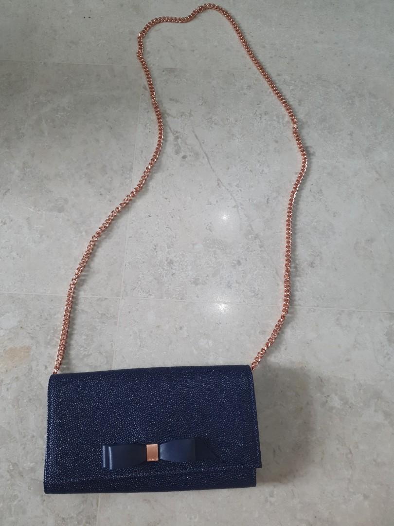Ted Baker Crossbody Leather Clutch with Ribbon on Navy Blue and