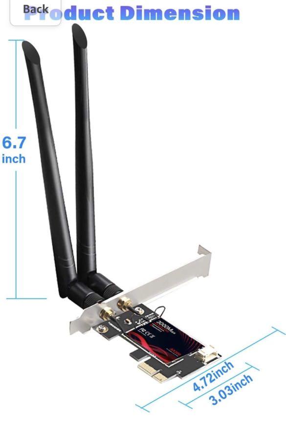 TEROW ROW076 WiFi 6 PCIe WiFi Card 3000Mbps| 802.11AX Dual Band 2.4G/574M 5.8G/2400M Wireless Network Card MU-MIMO |Low Latency |Support Win 10 with Shield Cover Intel AX200 Bluetooth 5.0