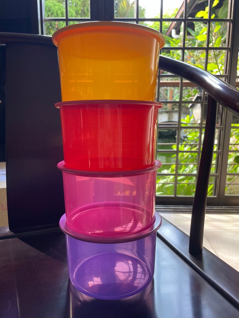 Tupperware One Touch Topper - Juego De 4 Botes Apilables Con Sello Negro