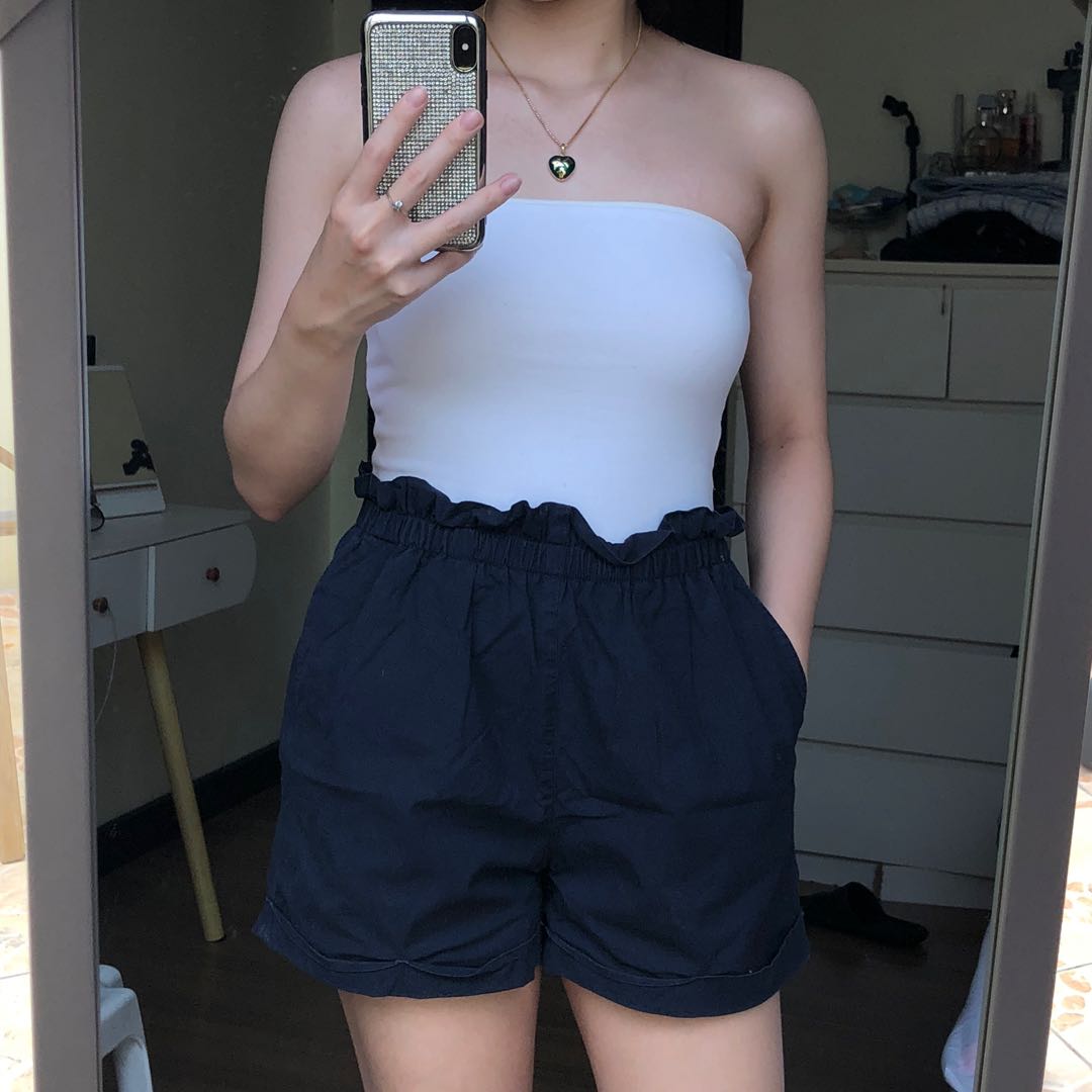 Navy paper bag shorts store
