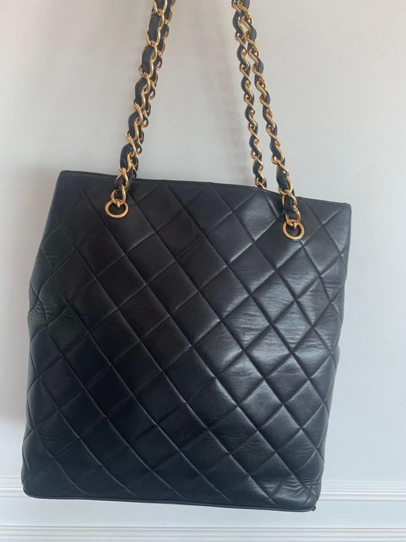 Chanel Large Black Quilted Lambskin Tote Shoulder Bag Leather ref