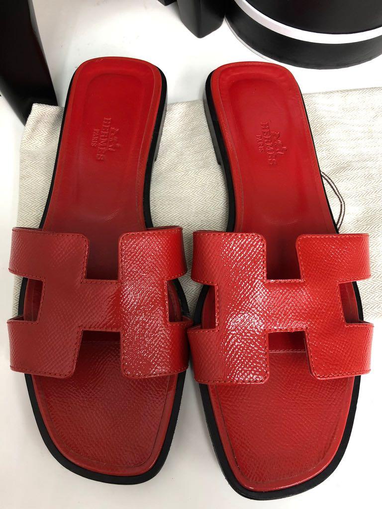 100% Authentic Hermes Oran Epsom Red Sandals