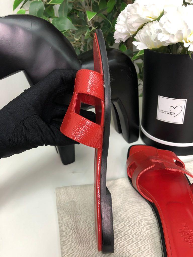 100% Authentic Hermes Oran Epsom Red Sandals