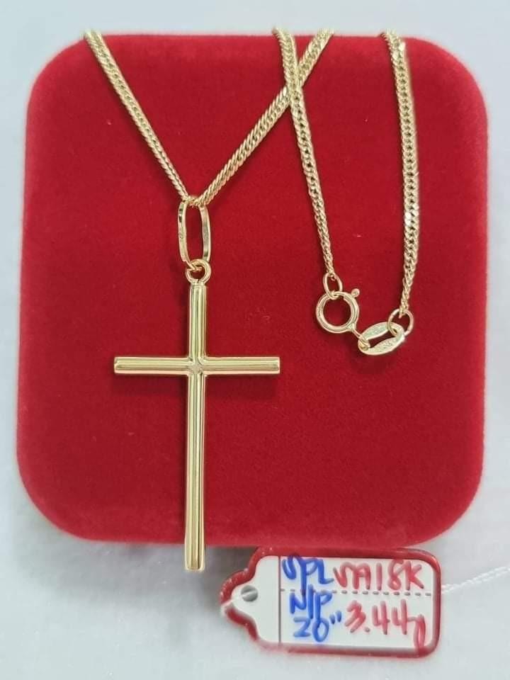 18k Saudi gold cross necklace, Women's 