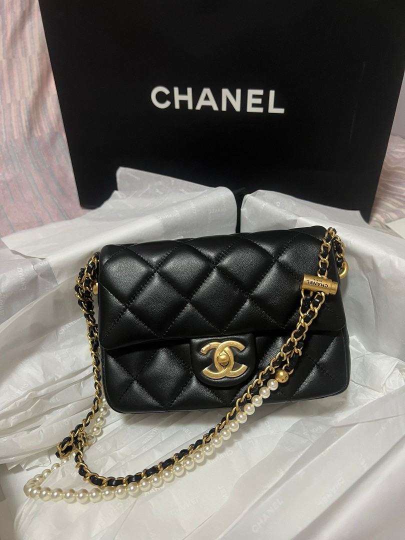 Chanel Black And White Imitation Pearl And Satin Mini Flap Silver Hardware  2019 Available For Immediate Sale At Sothebys