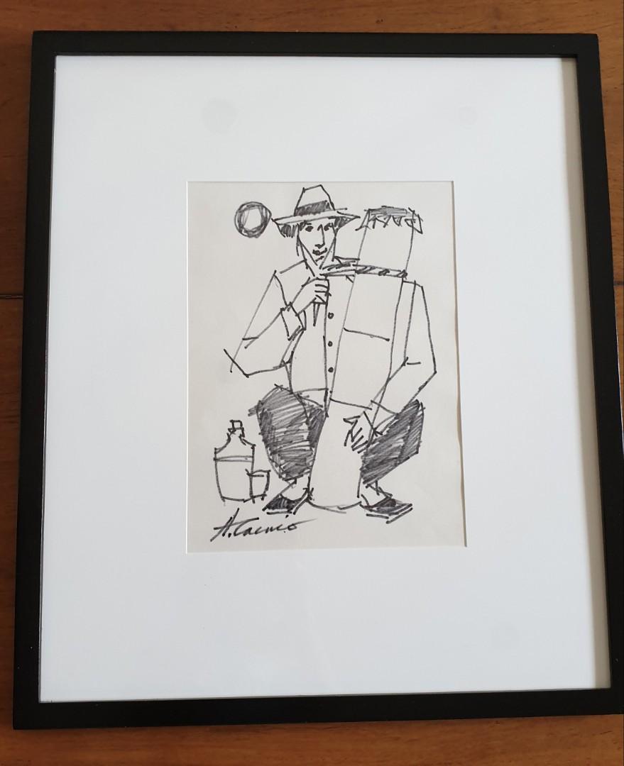 Angel Cacnio (Category: Art & Prints) located in Quezon City. Submitted by sapphirene (Listing ID 1137276016, Image 1). Description: Artist: Angel Cacnio title: Nagtutuba size: 11 "× 14" medium: pental on paper w / COA and picture of Angel Cacnio on spot sketching at home..