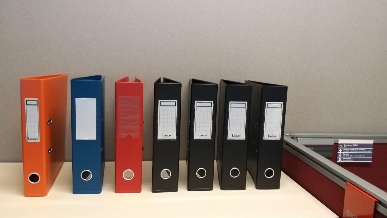 Assorted Arch Ring Files (Category: Stationery & School Supplies) located in Singapore. Submitted by melodyslt (Listing ID 1082489840, Image 1). Description: 4x Black 2-ring arch files (3 inches) 1x Orange 2-ring arch file (2 inches) 1x Red 1x Blue 1 for $5 3 for $12.