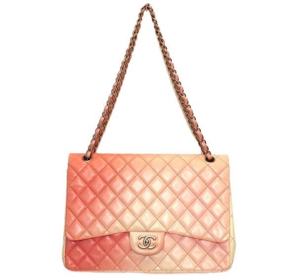 Authentic Chanel Classic Maxi Pink Ombre (Gradient) Lambskin Bag