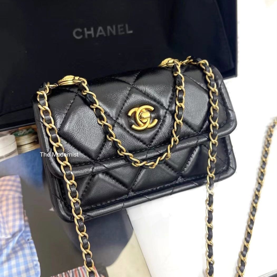 Authentic Chanel Mini Button On Top Bag Black Luxury Bags Wallets on Carousell