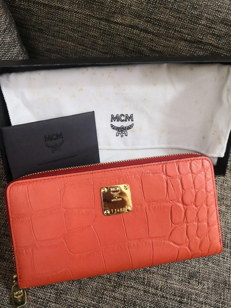 SALE Authentic MCM Ladies Orange Crocodile Leather Long Wallet