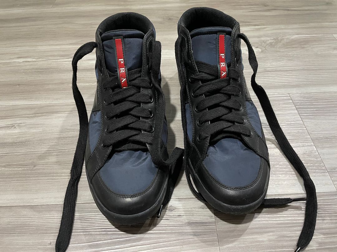 White/black Downtown Leather Sneakers | PRADA