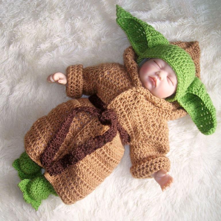 LAST SET Baby Yoda Infant Costume 5pcs Hand Knit Yoda Costume Set