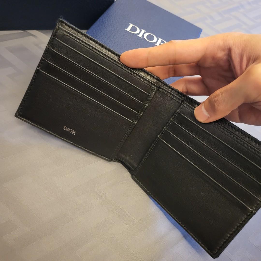 Compact Vertical Wallet Beige and Black Dior Oblique Jacquard