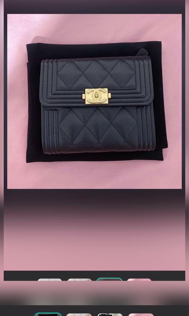 CNY Chanel Boy Small Flap Wallet (Caviar) Black & Gold Tone Metal