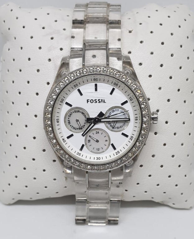 Fossil watch clear best sale band