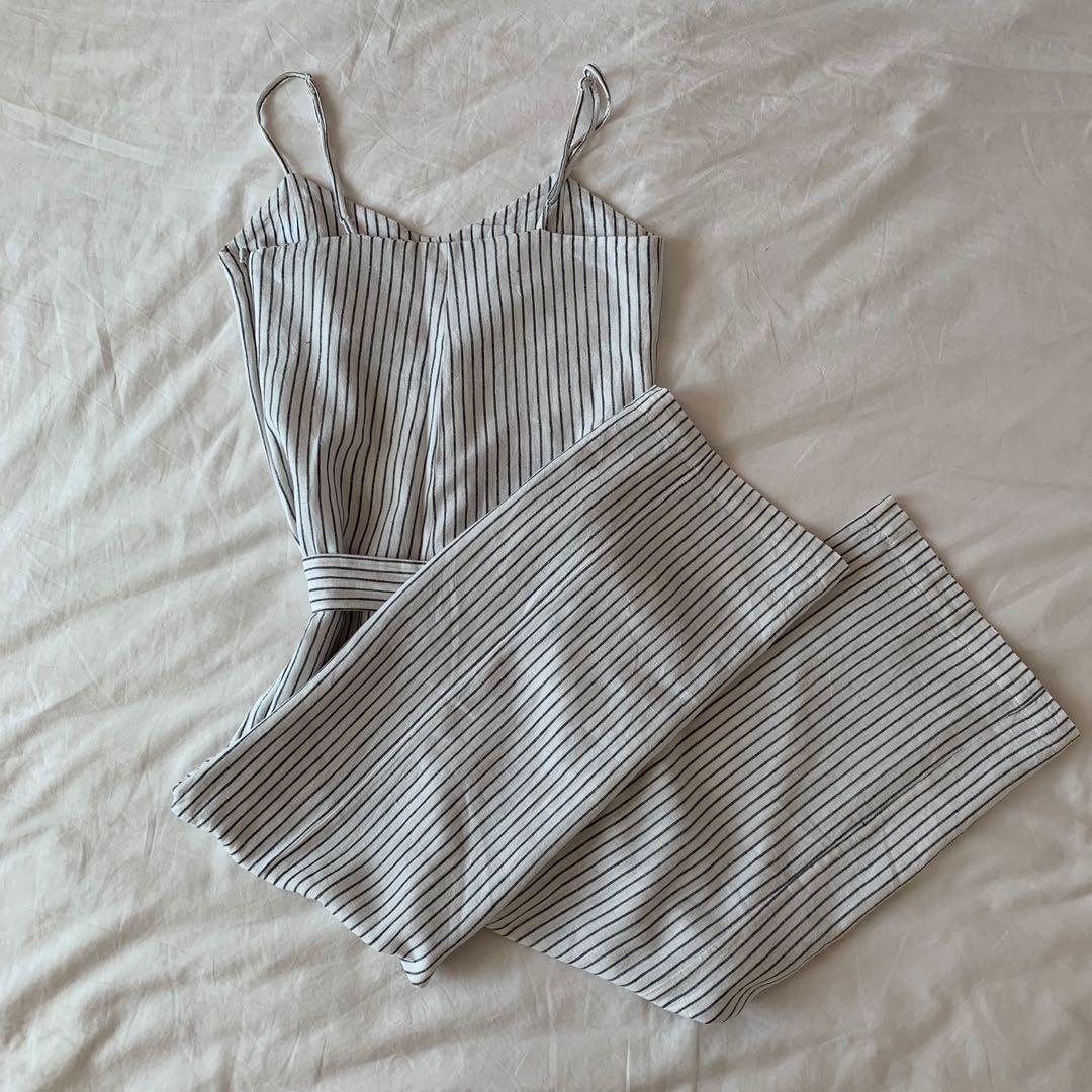 glassons pinstriped white bow tie around jumpsuit