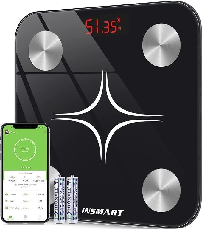 H1565 Bluetooth Body Fat Scales Insmart Smart Digital Bathroom Weight Weighing Scales For Body Composition Analyzer With Smart App Body Composition Fitbit Scales For Fitness St Lb Kg Black Health Nutrition Health Monitors