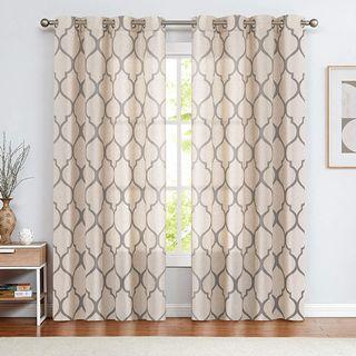 Jinchan Moroccan Tile Linen Texture Curtains Window Treatment, 84" Long, Grey on Beige