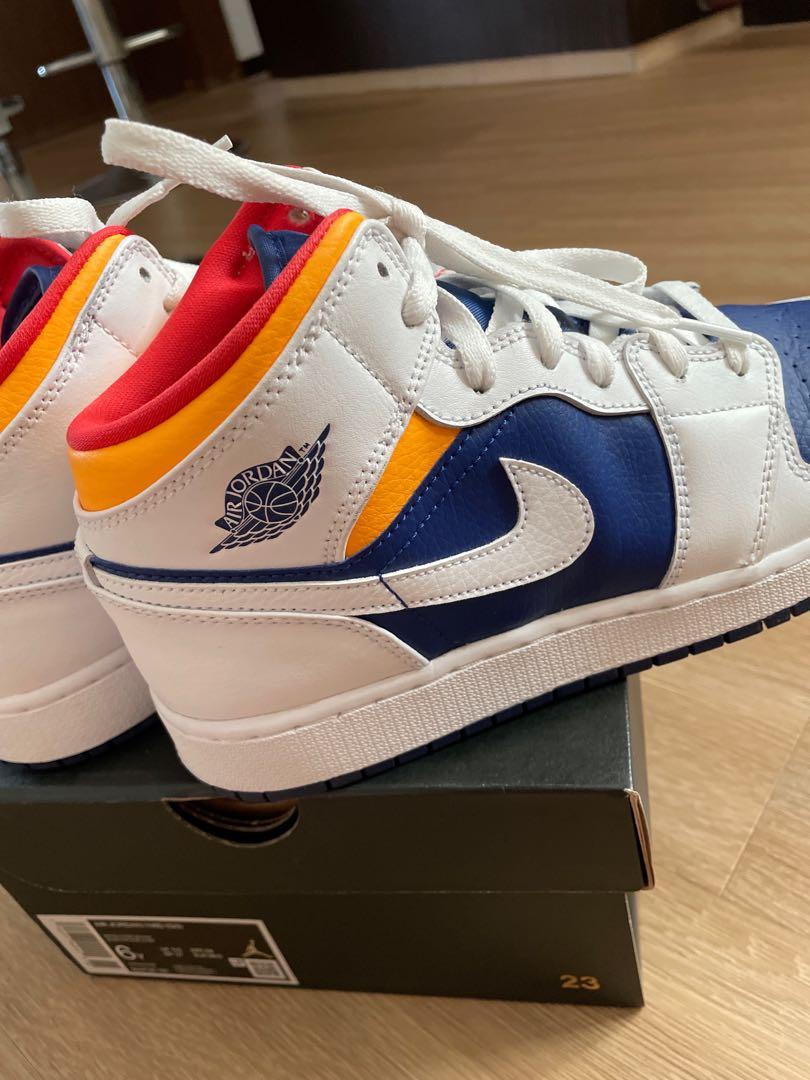 Nike Air Jordan 1 mid white laser orange deep royal blue gs