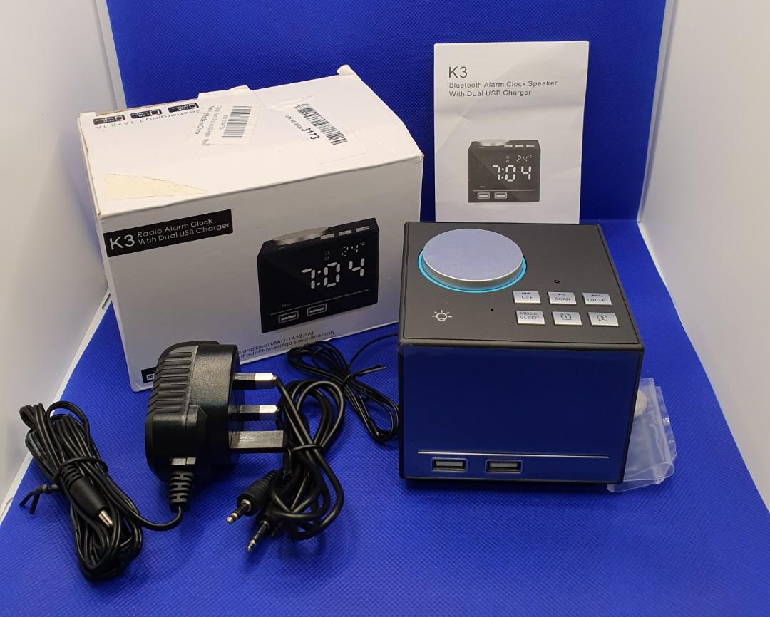 K3 Bluetooth Alarm Clock Speaker / Radio with Dual USB Charger