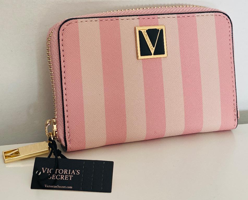 NEW! VICTORIA'S SECRET VS ICONIC STRIPE PINK WHITE ZIP AROUND CLUTCH