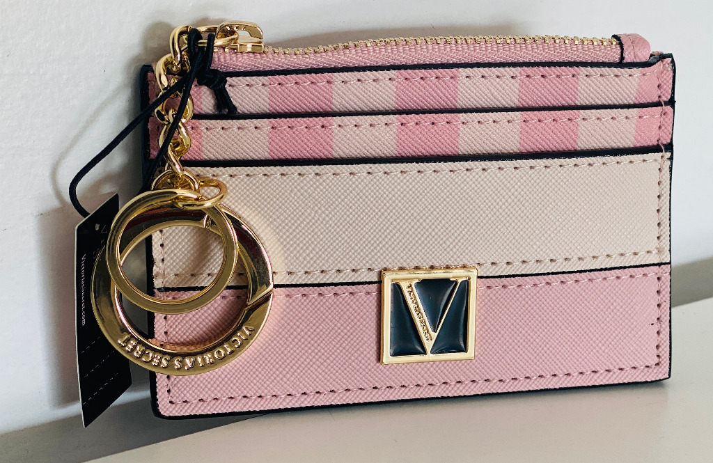 NEW! VICTORIA'S SECRET VS ICONIC STRIPE THE VICTORIA CARD CASE KEYCHAIN