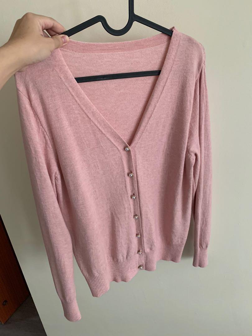 Pink cardigan with pearl buttons discount