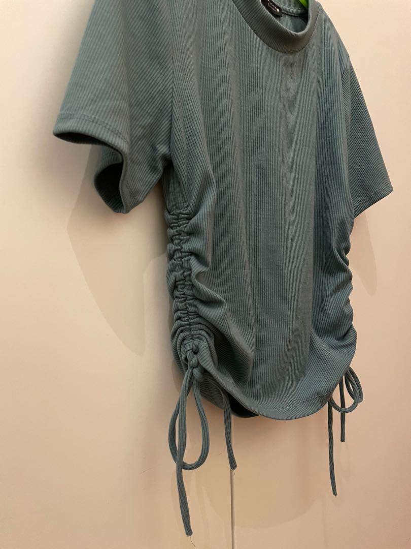 Sage Green Zara Ruched crop top, Women's Fashion, Tops, Shirts on Carousell
