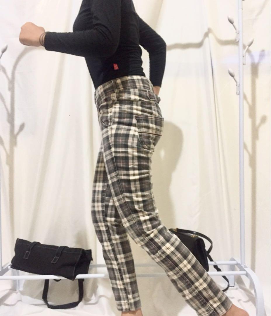 Tartan jeans pants, Fesyen Wanita 