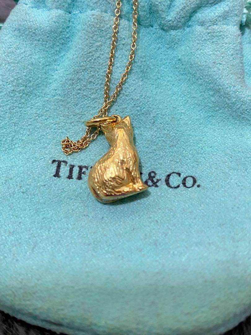 Tiffany Co 18K Gold Kitty Cat Pendant necklace