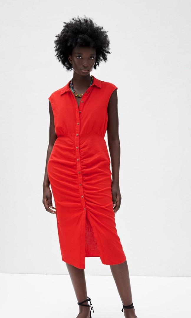 Zara linen dress in red, Women's Fashion, Dresses & Sets, Dresses on
