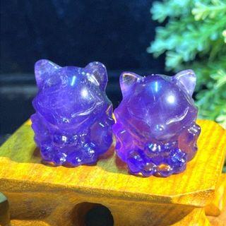 天然紫水晶小狐🦊！（2隻1組）高2.5公分寬2.2公分～贈小木座