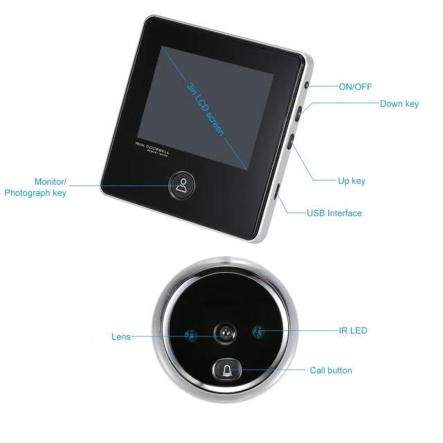 3" LCD Screen Electronic Door Viewer Bell IR Night Door Camera Photo
