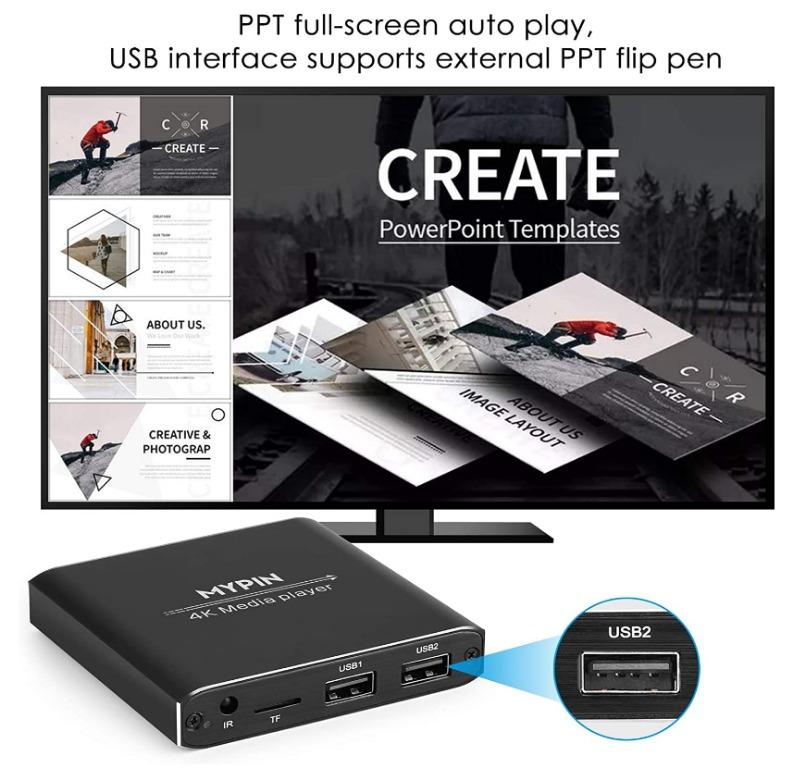 4K Media Player with Remote Control, Digital MP4 Player for 8TB HDD/ USB  Drive TF Card/